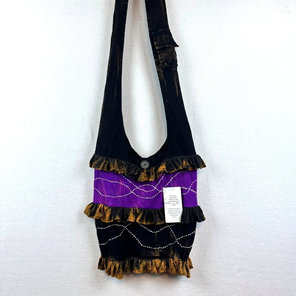 Nepal Rayon Hobo Bag Y2K Boho Hippie Rasta Phoebe Buffay Ruffle Namaste Artsy